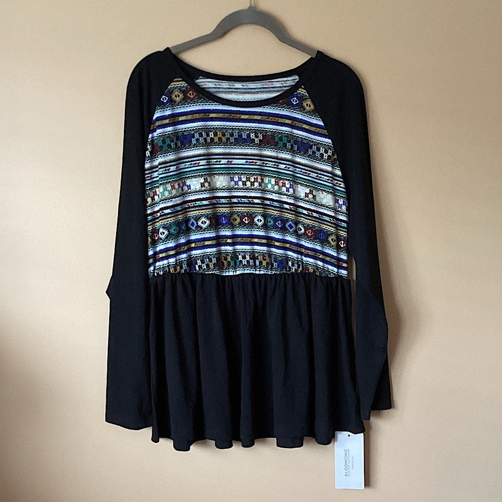 NWT BloomChic Aztec Print L/S Babydoll Tee